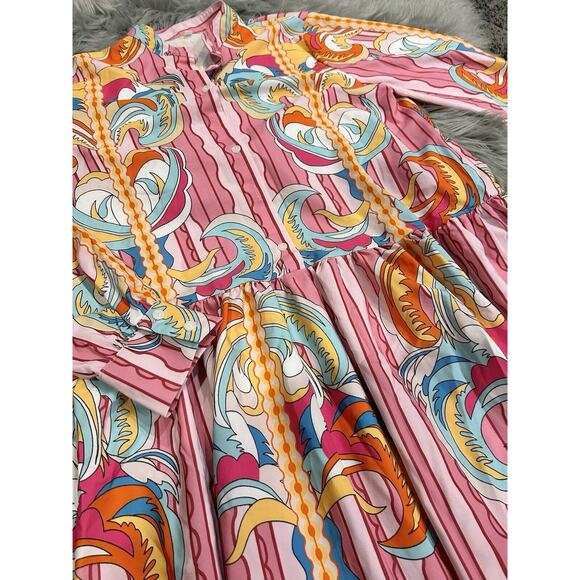 Striped and Scroll Print Half Button Smock Dress Dress Size‎ Large (MSRP 49.99) - Picture 5 of 5